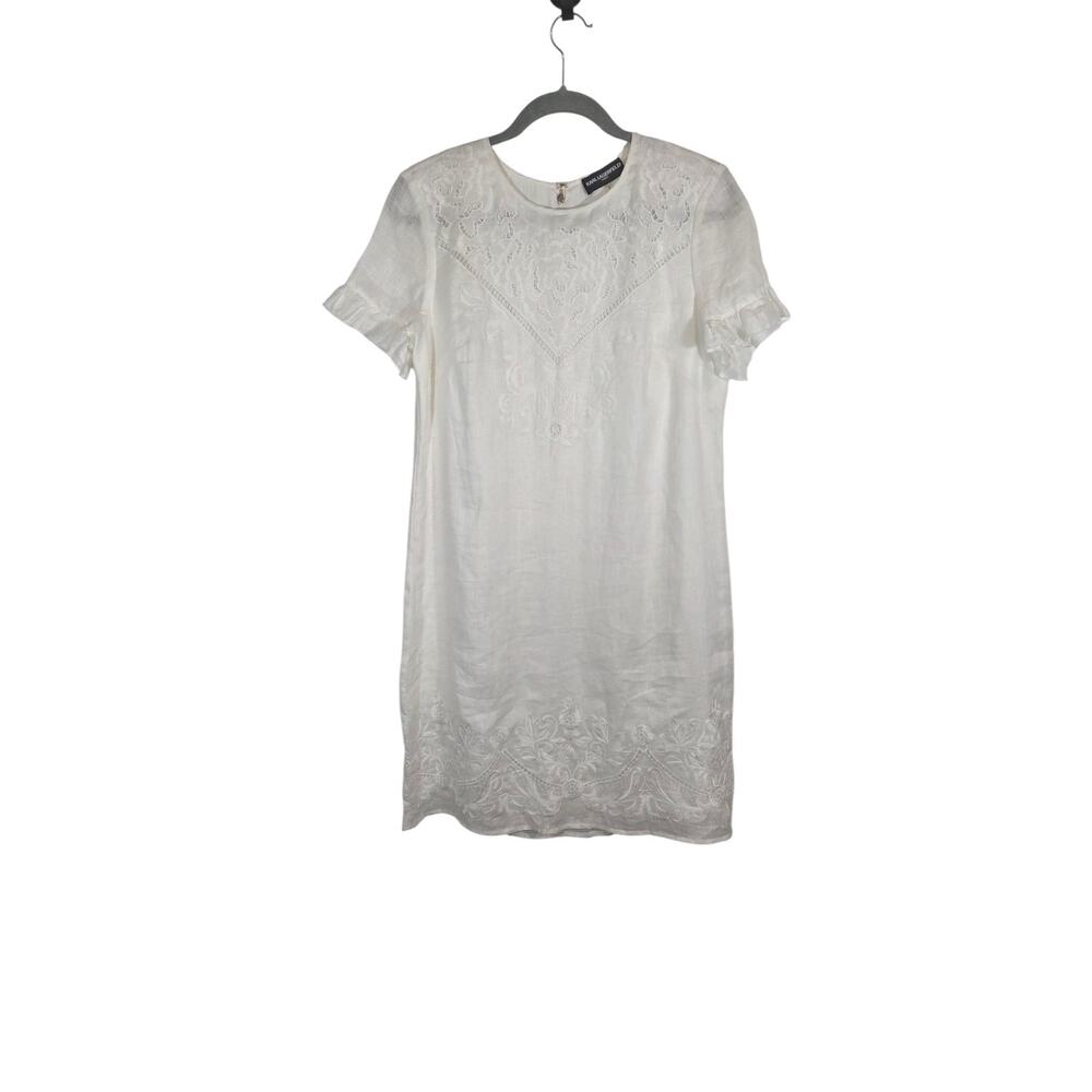 Karl Lagerfeld Paris Women's White Lace‎ And Linen Lined Midi Dress Sz 6
